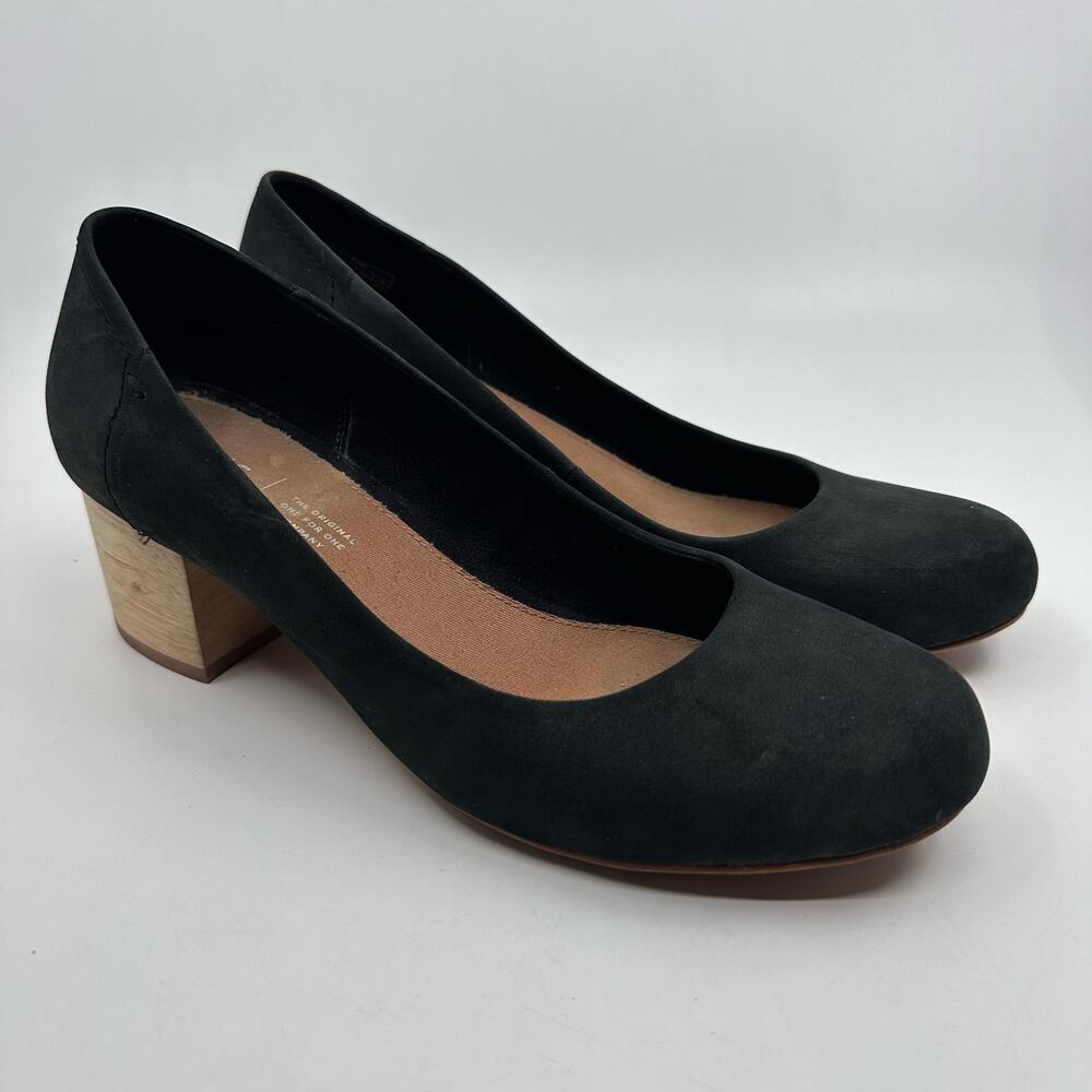 Tom's Dark Green Wood Block Heel Pumps Women's US8.5 EU39 Slip On 1003740518